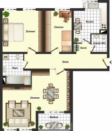 Grundriss 3-Zi-Wohnung mit Aufzug u. Balkon im westlichen Ringgebiet