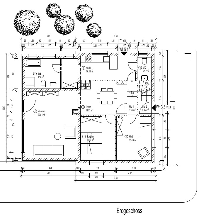Grundriss EG Haus Meine / Bechtsb�ttel