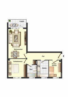 Grundriss 3 Zimmer Wohnung - renoviert mit Balkon