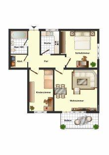 Grundriss 3 Zi-Wohnung mit Balkon in Wolfenb�ttel